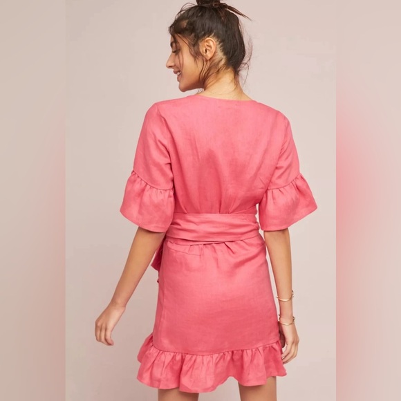 NWT Anthropologie 4our Dreamers Women's Pink Linen  Wrap Dress Size Large - Picture 3 of 11